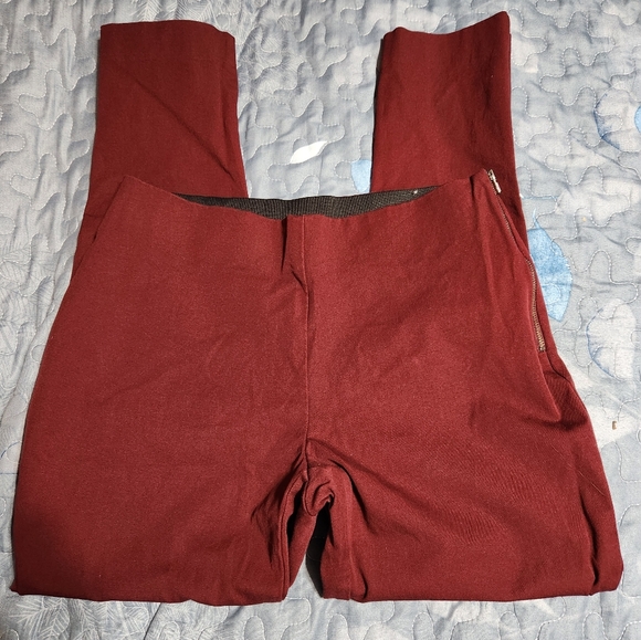Womens Burgundy High-Waisted Pants - Picture 2 of 9